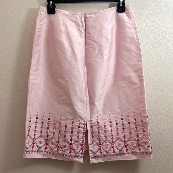 Oscar De La Renta Silk Pink Beaded Eveningwear Skirt - Picture 4 of 8